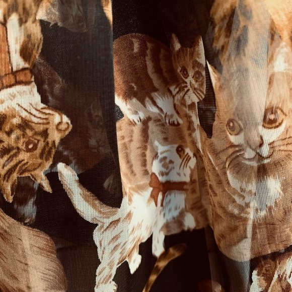 Cat Kitty Scarf Wrap VTG Korea Headwrap Kittens Sheer Rectangle 12” x 60” - Picture 7 of 7